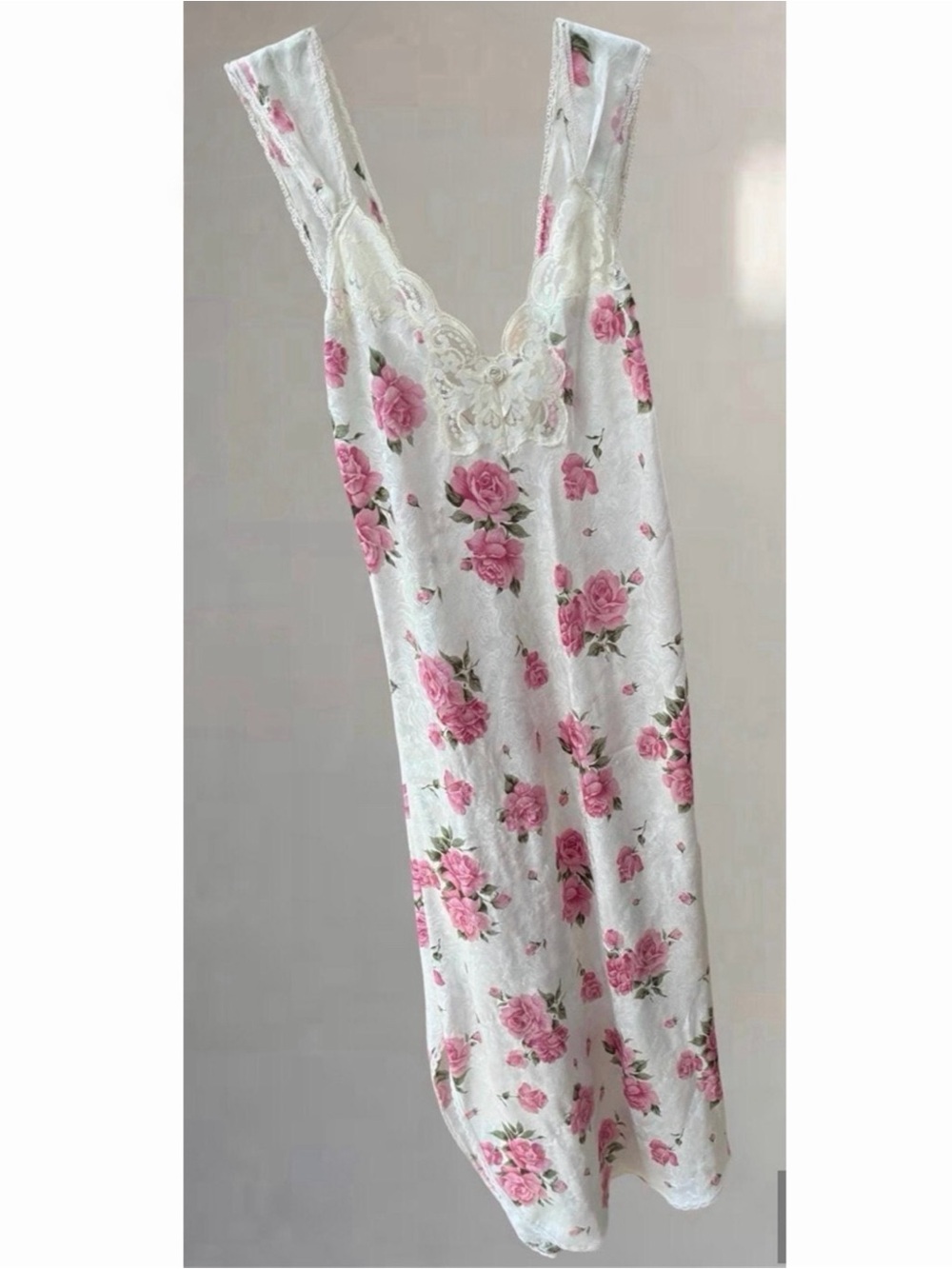 Lucie Ann II Vintage Floral Jacquard Lace Nightgown Slip Dress USA